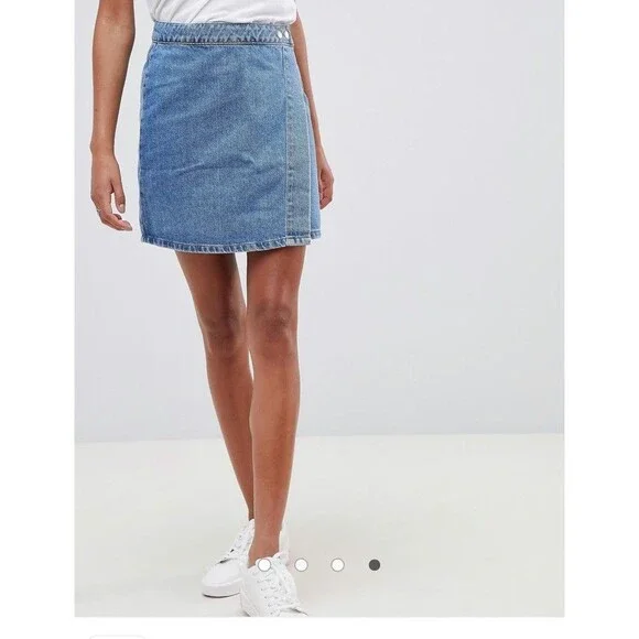 Asos Denim Wrap Skirt Women Blue Jean Size 4 - Picture 9 of 9
